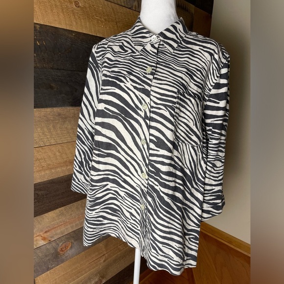 JONES NEW YORK SPORT 100% Linen Top Womens XL Zebra Print 3/4 Sleeves - Picture 1 of 6